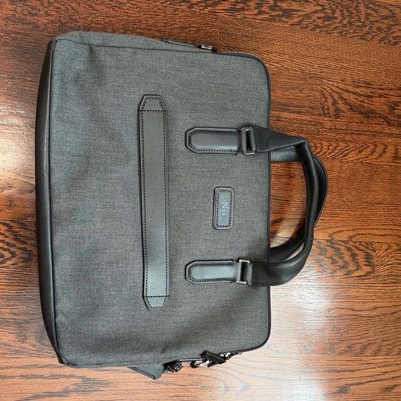 Tumi monogrammed (NG) Gray Leather Trim Men's Bag